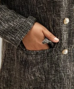 Tweed Plisse Double Breasted Flap Pocket Coat -Clothing Shop 736247768 yn