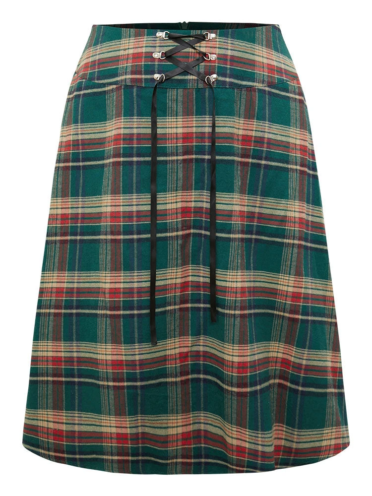 Plaid Lace Up Pocket Cropped Skirt 9 Plaid Lace Up Pocket Cropped Skirt - Image 7