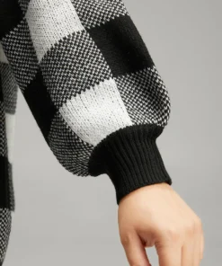 V Neck Plaid Elastic Cuffs Pullover -Clothing Shop 737123341 uf