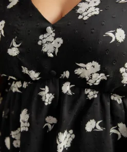 Silhouette Floral Print Gathered Shirred Blouse -Clothing Shop 737320810 ix