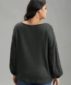 Waffle Knit Boat Neck Guipure Lace T-shirt -Clothing Shop 737370726 ep ffba4f8b 523d 47ad a5e9 309c2cc0e267