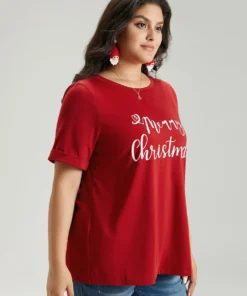 Christmas Print Round Neck T-shirt 22 Christmas Print Round Neck T-shirt -Clothing Shop 737618616 jk