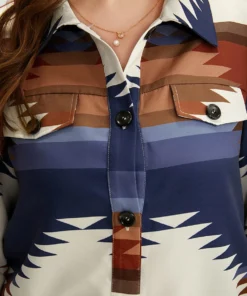 Bandana Geometric Contrast Shirt Collar Shacket -Clothing Shop 738326708 sv