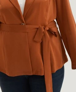 Solid Belted Suit Collar Blazer 17 Solid Belted Suit Collar Blazer -Clothing Shop 738891229 ck