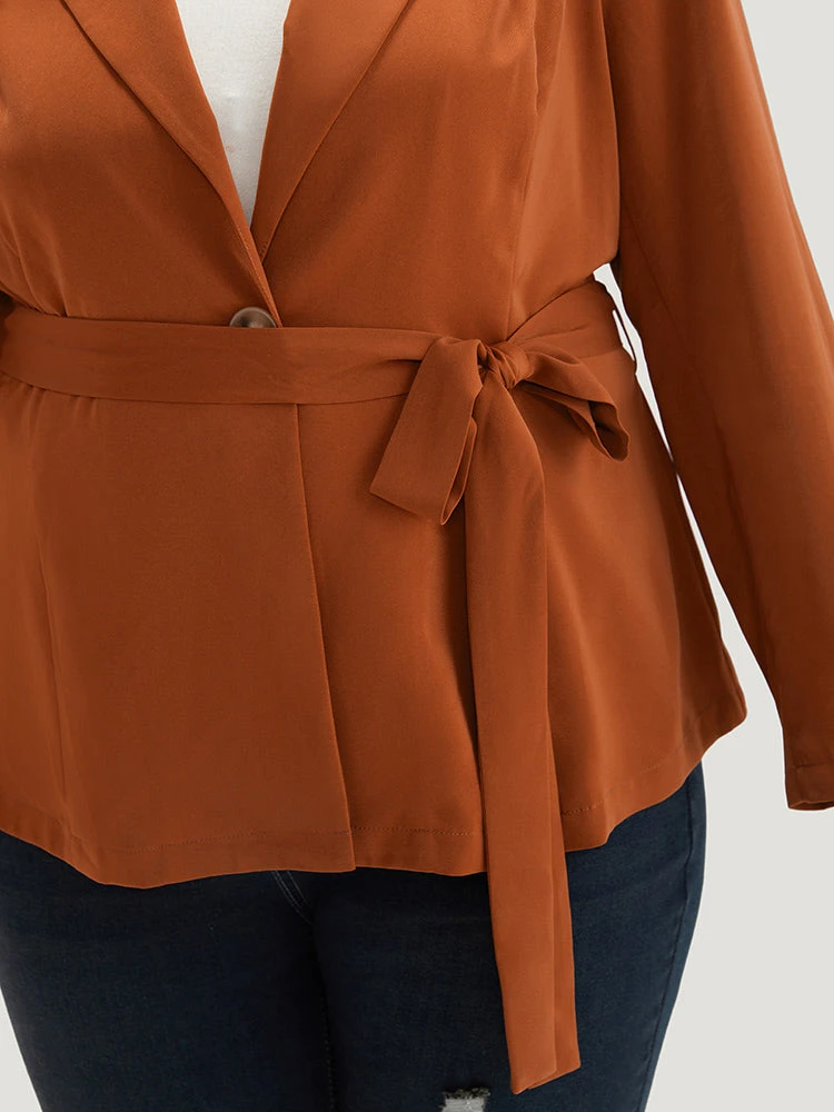 Solid Belted Suit Collar Blazer 9 Solid Belted Suit Collar Blazer - Image 7