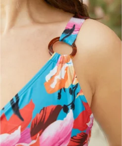 Floral Printed Ruched Buckle Detail Wrap One Piece Swimsuit -Clothing Shop 739015398 to