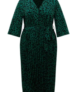 Leopard Wrap Elastic Waist Pleated Belted Dress -Clothing Shop 739059716 hf