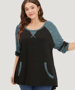 Striped Contrast Pocket Raglan Sleeve High Low Hem Sweatshirt -Clothing Shop 739344336 lk 588d8c64 cf4e 403d b374 e307b6308190