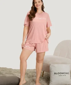 Letter Print Elastic Waist Sleep Shorts -Clothing Shop 739539056 gt