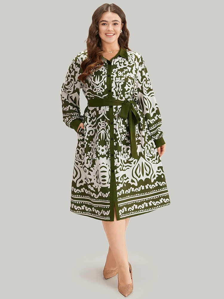 Boho Print Pocket Button Through Belted Contrast Dress 4 Boho Print Pocket Button Through Belted Contrast Dress - Image 2