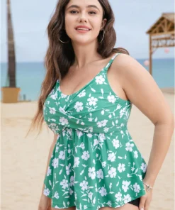 Crossover Adjustable Straps Ruffle Hem Floral Print Tankini Top -Clothing Shop 740539435 qc