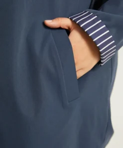 Striped Patchwork Zipper Pocket Drawstring Coat -Clothing Shop 740542027 nu