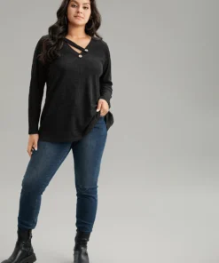 Solid Rib Knit Button Detail T-shirt -Clothing Shop 740935276 ac