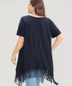 Solid Round Neck Lace Fringe Hem T-shirt 38 Solid Round Neck Lace Fringe Hem T-shirt -Clothing Shop 741402319 rf 52b29f00 2f47 4ce7 a191 774eec660413