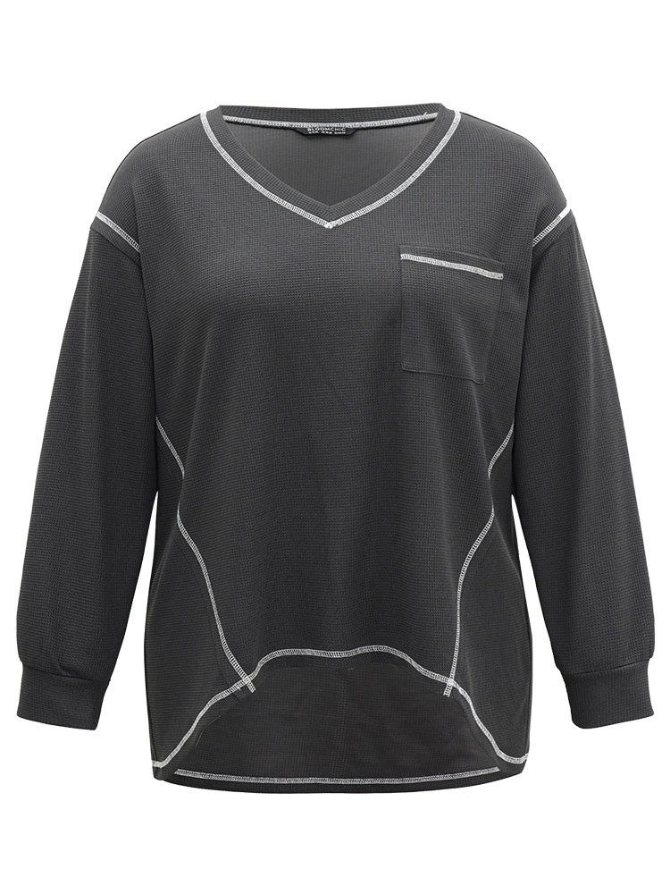 Contrast Stitch Waffle Knit Curved Hem T-shirt 7 Contrast Stitch Waffle Knit Curved Hem T-shirt - Image 5