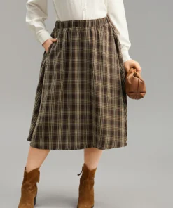 Plaid Print Pocket Elastic Waist Skirt -Clothing Shop 742768063 dw