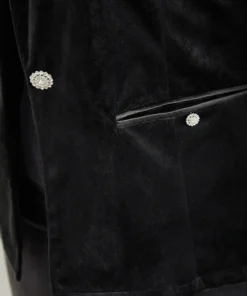 Velvet Buckle Detail Pocket Suit Collar Blazer -Clothing Shop 742775427 wx