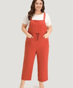 Plain Button Up Pocket Roll Hem Drawstring Jumpsuit -Clothing Shop 742797553 ah ca4dc8a1 2347 4d7a aad4 916138ea3c90