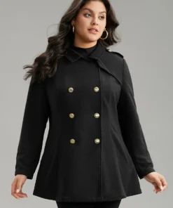 Plain Double Breasted Lapel Collar Coat -Clothing Shop 743353778 fv