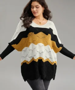 Contrast Cut Out Batwing Sleeve Pullover