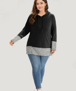 Striped Patchwork Hooded Drawstring T-shirt -Clothing Shop 744251859 eh e592d748 5cb2 412e 8473 c73a874b9fa2