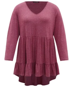 Solid Ruffle Layered Gathered High Low Hem T-shirt -Clothing Shop 744585413 qe