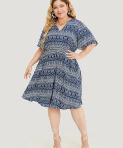 Bandana Print Notched Pocket Ruffles Knee Dress -Clothing Shop 744667678 iy