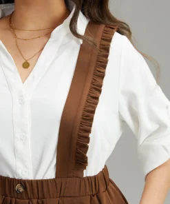 Elastic Waist Button Detail Frill Trim Overall Skirt -Clothing Shop 744775614 et