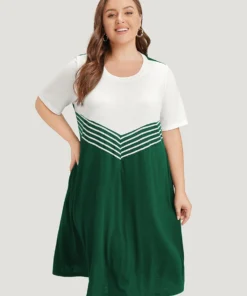 Striped Patchwork Flutter Colorblock Contrast Pocket Dress -Clothing Shop 744819908 xs