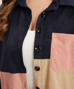 Colorblock Contrast Patchwork Pocket Button Through Jacket -Clothing Shop 745457216 hw