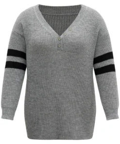 Anti-Pilling Striped Button Detail Pullover -Clothing Shop 745465232 bl