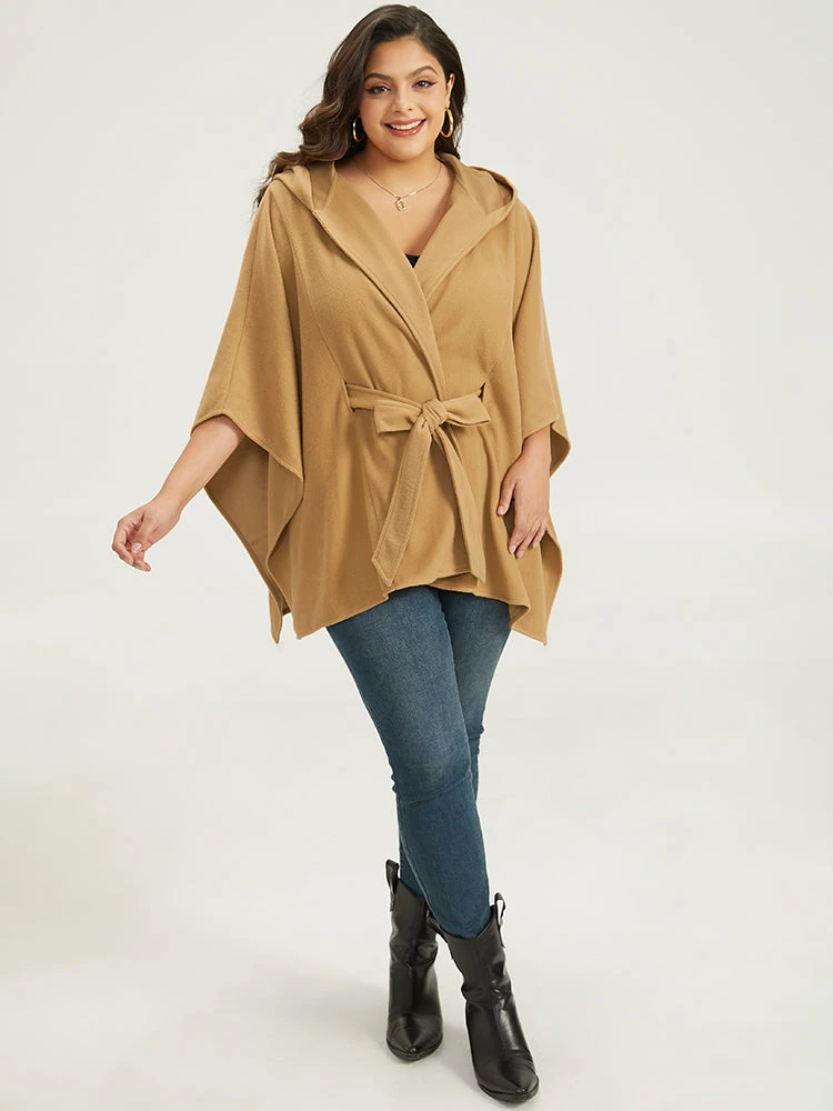 Solid Hooded Belted Batwing Sleeve Jacket 8 Solid Hooded Belted Batwing Sleeve Jacket - Image 6