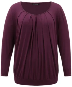 Plain Pleated Round Neck T-shirt -Clothing Shop 745637914 fy
