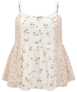 Ditsy Floral Patchwork Flutter Hem Cami Top -Clothing Shop 745715829 xz