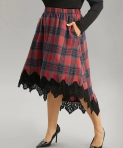 Plaid Lace Panel Pocket High Low Hem Skirt 10 Plaid Lace Panel Pocket High Low Hem Skirt -Clothing Shop 745759761 xl