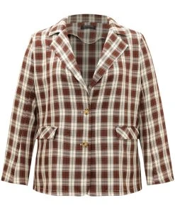 Plaid Button Through Flap Pocket Blazer 21 Plaid Button Through Flap Pocket Blazer -Clothing Shop 746371656 cm