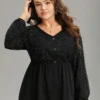 Glitter Mesh Patchwork Lantern Sleeve Blouse -Clothing Shop 746698633 bl