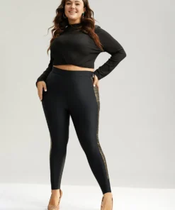 Glitter Patchwork Cut Out High Rise Leggings -Clothing Shop 746780378 vf