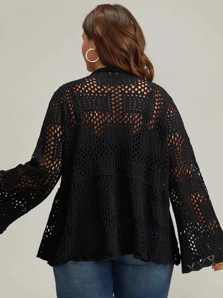 Plain Hollow Out Button Through Bell Sleeve Cardigan 14 Plain Hollow Out Button Through Bell Sleeve Cardigan - Image 12