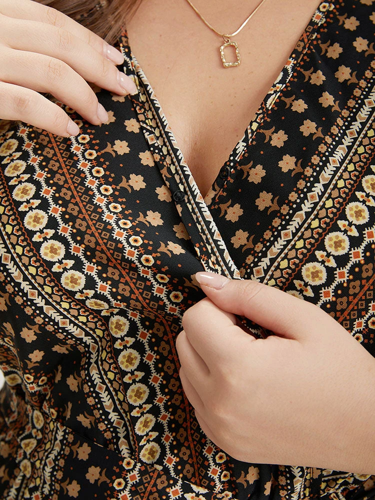 Bandana Print Surplice Neck Belted Ruffle Sleeve Jumpsuit 7 Bandana Print Surplice Neck Belted Ruffle Sleeve Jumpsuit - Image 5