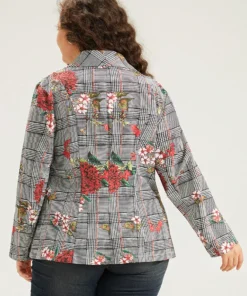 Floral Plaid Patchwork Pocket Blazer -Clothing Shop 74747097 rf 98aabc4a 071c 4418 94e2 390590aee23c