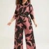 Silhouette Floral Print Zipper Belted Jumpsuit -Clothing Shop 747619566 lq