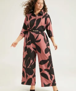 Silhouette Floral Print Zipper Belted Jumpsuit