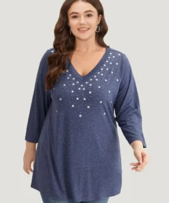 Star Print V Neck T-shirt