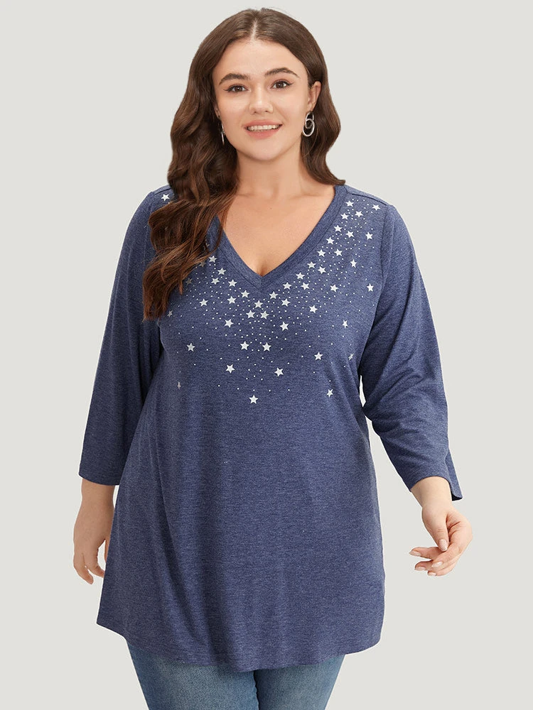 Star Print V Neck T-shirt 3 Star Print V Neck T-shirt