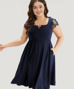 Solid Notched Pocket Cut Out Patchwork Dress -Clothing Shop 748418355 ye 162e428e 2cc4 48cb 9fbd 5a2a83d7cb3e