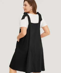 Solid Pleated Hem Pocket Tie Shoulder Overall Dress -Clothing Shop 748552671 io bf0549d0 03fe 4563 b23d d10dcb852ccf