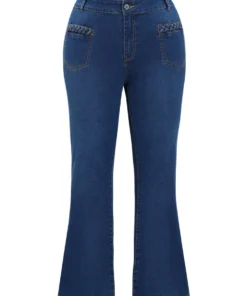 Flare Leg Very Stretchy High Rise Dark Wash Cable Contrast Jeans -Clothing Shop 748562350 wm