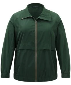 Wind-Resistant Plain Zipper Fly Pocket Jacket -Clothing Shop 748596305 fd