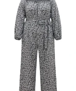 Ditsy Floral Off Shoulder Pocket Belted Jumpsuit -Clothing Shop 74899833 qk